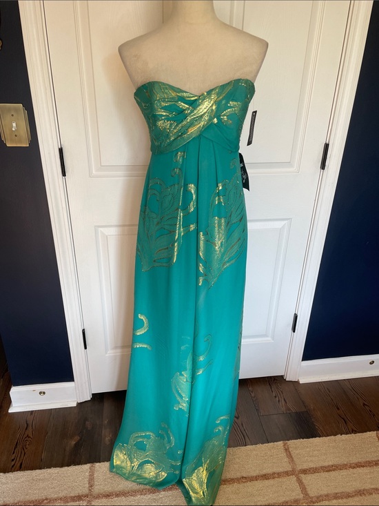 Nicole Miller Dresses & Skirts - NWT Silk Nicole Miller Teal Strapless Maxi Dress Gold Foil Detail Size 6